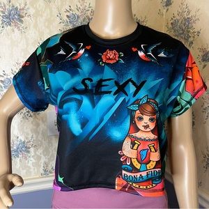 Bona Fide Aero T-Shirt Pin-up Girl Oversized Crop, Size XS